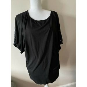 L*Space Women's T Shirt Top Black Lace Round Neck Short Sleeve Size M
